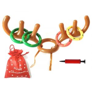 Jeu de lancer d'anneaux gonflable en forme de chapeau de renne en bois de cerf - 2 jeux avec anneaux et pompes - Neuf