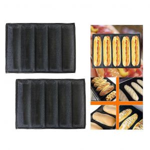 Lot De 2 Moules &Agrave; Pain En Silicone Pour La Cuisson Du Pain, Des Petits Pains &Agrave; Hot-Dog Et Des Toasts, Capacit&eacute; De 5 Pains, R&eacute;utilisables Et Antiadh&eacute;sifs. - Neuf