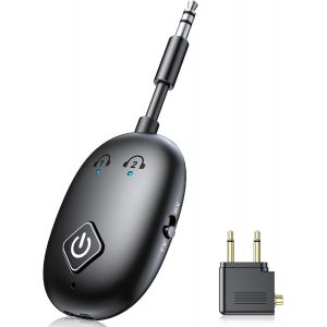 Transmetteur Adaptateur Bluetooth 5.3 Voiture Avion, Emetteur Recepteur Sans Fil 2 En 1, Pour Airpods/Écouteurs Dual Pairs, Bluetooth Jack Aux 3,5 Mm Audio Pour Vol/Tv/Stéréo/Ipad - Neuf