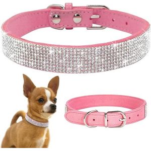 Collier Rose Pour Petits Chiens Et Chats - Collier Pour Chien Avec Strass Scintillants - Collier Pour Chat Souple Et Réglable S - Neuf