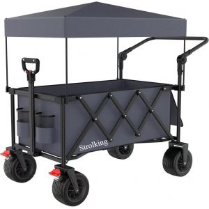 Chariot Pliable De 150 L Avec Capacité De Poids De 300 Kg, Chariot Utilitaire Heavy Duty Avec Capote Amovible, Gris - Neuf