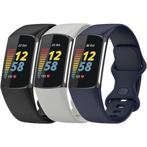 Lot De 3 Bracelets En Silicone Compatibles Avec Fitbit Charge 5/Fitbit Charge 6, &Eacute;tanche, Doux Et Respirants, Pour Bracelet Charge 5/Charge 6, Petit Et Grand - Neuf