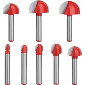 KAL-8 Pièces Fraise À Fond Rond Bois, Queue 1/4"" Fraises À Bout Rond En Carbure, Tige Routeur Core Box Bits Fraise 6Mm - 25Mm - Neuf