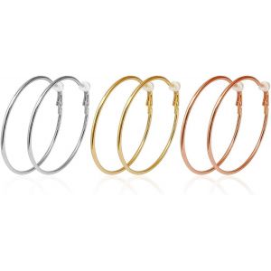 Meimie-3 Paires De Clips D'oreilles,Grand Ensemble De Créoles,Boucles D'oreilles Pour Femmes Non Percées,Boucles D'oreilles Pour Femmes Hypoallergéniques En Or Rose Et Argent Plaqué Or(6cm¿ - Neuf