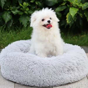 Panier Pour Chien Et Chat En Forme De Beignet - Coussin Moelleux Rond, Antidérapant Et Lavable - Diamètre 60 Cm, Gris Foncé - Neuf