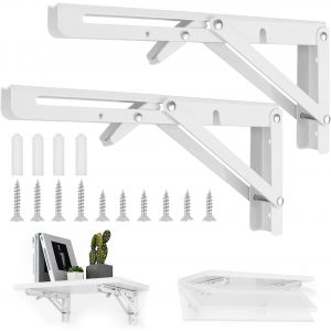 Lot de 2 consoles pliantes pour charges lourdes - 25 x 11,5 cm - Roulement de 35 kg - En acier inoxydable - Pour la maison, le bureau - Montage mural - Neuf