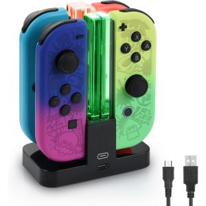 Shiba-4 En 1 Chargeur Station De Charge Pour Joy Con Gain De Place Chargeur Pour Manette Nintendo Switch Et Contrôleur Oled Avec I[7 - Neuf