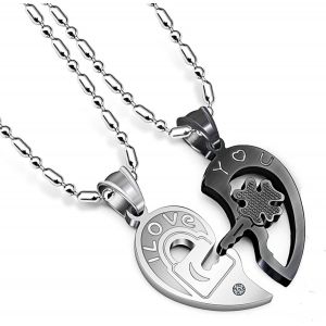 Kal-2 Pièces Collier De Couple Aimant Coeur, Puzzle Colliers Couples, Personnalisé Coeur Couple Collier, Épissage Colier D Amitié Pour Petit Ami Petite Amie Mari Femme Meilleur Ami - Neuf