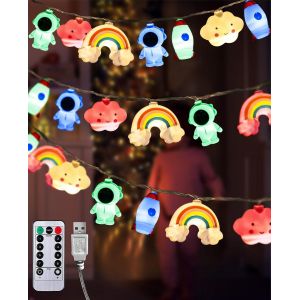 Kal-Guirlande Lumineuse Pour Chambre D'enfant, 3 M, 20 Led, Avec Batterie Et Minuterie Usb, Multicolore, 8 Modes, Guirlande Lumineuse Astronaute, Nuages, Arc-En-Ciel, Pour Chambre D'enfant, Fête - Neuf