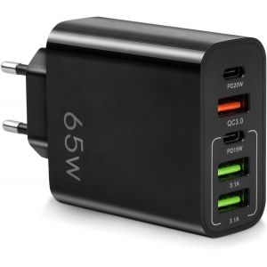 Thef-Chargeur Usb C Rapide 65w, Prise Multiple Avec 2 Usb C + 2 Usb + 1 Qc 3.0, Prise Usb Chargeur 5 Ports Compatible Avec Iphone 14 Pro Max 13 12 11 Xs Xr 8 7, Macbook Pro/Air, Ipad, Galaxy (Noir) - Neuf