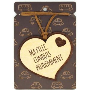 Kal-Ma Fille, Conduis... Pendentif Pour R&eacute;troviseur En Bois 2 &Eacute;paisseurs Avec Cordelette En Cuir. Cadeau Original Qui Vient Du Coeur Pour Vos Proches. (12). - Neuf