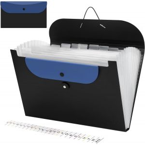 Trieur A4 13 Compartiments avec Poche Amovible A6, Porte-Documents Extensible pour Rangement Papier Administratif et Documents, Range Document Bureau Maison &Eacute;cole Bleu - Neuf