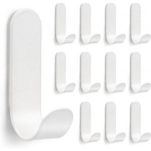 MEVRONISSHOP-Lot de 12 crochets adh&eacute;sifs - En acier inoxydable - Sans per&ccedil;age - Pour serviettes de salle de bain et cuisine - Blanc - Neuf