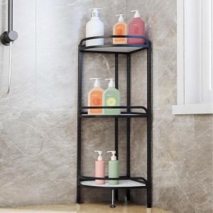 &Eacute;tag&egrave;re de douche d'angle &agrave; 3 niveaux, debout, sans per&ccedil;age, peut supporter jusqu'&agrave; 35 kg, fabriqu&eacute;e en mat&eacute;riau &eacute;pais, durable pour salle de bain, cuisine, noire - Neuf