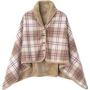 Femme Poncho Polaire Sweat Plaid Ch&acirc;le Polaire Cape Chaud D'hiver Avec Boutons Couverture &Agrave; Carreaux Marron - Neuf