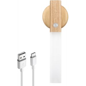 Kalanka-Luminaire Applique Murale Bois Rechargeable Usb Portable Lampe Sans Fil D&eacute;tecteur De Mouvement Int&eacute;rieur &Agrave; Pile Rechargeable Magnetique Pour Escalier Chambre Couloi Blanc Chaud [Classe &Eacute;nerg&eacute; - Neuf