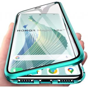 Kal-Coque Pour Honor Magic 5 Lite / X9a, Coque D'adsorption Magnétique Ultra Mince À 360° Housse De Protection En Avant Et Arrière Verre Trempé Etui Transparent Métallique Antichoc, Vert - Neuf
