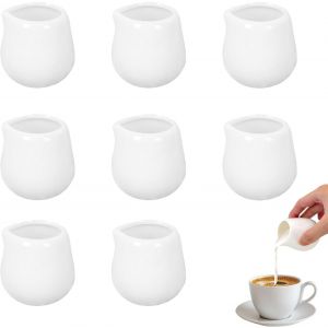 Cmws-Lot De 8 Petits Pichets À Lait En Porcelaine Blanche De 50 Ml, Pichet À Mousse De Lait Avec Bec Verseur, Pour Café, Sauce, Lait, Crème - Neuf