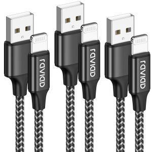 C&acirc;ble Lightning iPhone Chargeur [1M/Lot de 3] Certifi&eacute; MFi Nylon Tress&eacute; Ultra R&eacute;sistant Fil Charge Rapide Cordon pour iPhone 13 12 11 Pro Max Mini XR XS X 8 7 6s 6 5s 5 - Neuf