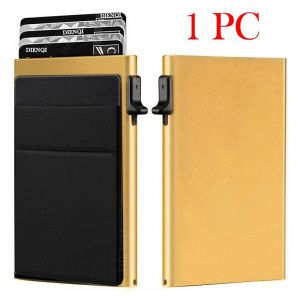 Rfid porte-carte de cr&eacute;dit hommes mince mince Mini portefeuilles minimalistes de luxe en m&eacute;tal banque ID &eacute;tui portefeuille pour hommes Carteras choix--Gold A - Neuf