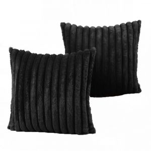 Housse De Coussin D&eacute;corative &Agrave; Rayures Printani&egrave;res - Noire, 45 X 45 Cm, Imitation Fourrure De Lapin, Fermeture &Eacute;clair, Lavable En Machine - Neuf