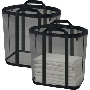 MEVRONISSHOP-Lot de 2 paniers &agrave; linge en maille, panier &agrave; linge suspendu pour porte murale avec poign&eacute;es, sac de plage pliable et respirant, sac de voyage peu encombrant (noir) - Neuf