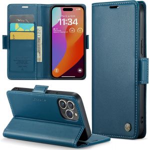 Maa-Coque Pour Iphone 15 Pro Max, Étui Housse En Rfid Protection Premium Pu Cuir Portefeuille Rabat Case Magnétique Stand Antichoc, Étui Case Pour Iphone 15 Pro Max, Bleu - Neuf