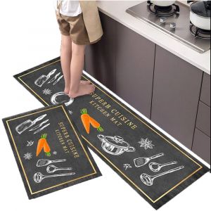 Lot De 2 Tapis De Cuisine Antid&eacute;rapants 40x60cm Et 40x120cm Pour La Maison Et Le Bureau - Style 5 - Neuf