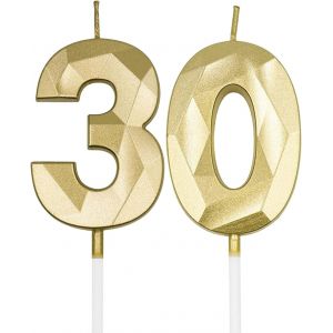ERYI-Bougies D'Anniversaire Pour 30E Anniversaire - Numéro 30 Doré - Bougies De Gâteau D'Anniversaire Pour Gâteau D'Anniversaire, Mariage Et Anniversaire De Mariage - Neuf
