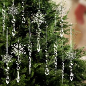 Lot de 20 Décorations de Noël en Cristal Acrylique-Glaçons à Suspendre pour Sapin d'Hiver-Fournitures de Fête du Nouvel An - Neuf