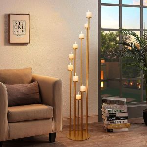 Chandelier Doré À 9 Branches, À Poser Au Sol, En Métal Pour Bougies Piliers, Noël, Mariage, Maison, Halloween, Décoration De Fête (117,6 Cm) - Neuf