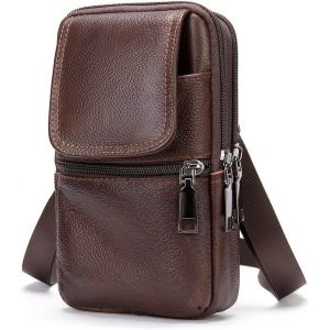 CHENG-Sacoche Ceinture Cuir pour Téléphone Homme, Sac de Téléphone Portable Pochette, Homme Petit Cuir Téléphone Housse de Transport Clip Coque avec Boucle de Ceinture Sac à Epaule Sac Banane Pochett - Neuf
