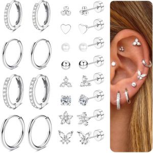 Tianyi-12 Pairs Boucles D'oreilles Femme Piercing Oreille Acier Inoxydable Boucle D'oreille Femme Plaqué Or 14k Creoles Argent Femme Piercing Helix Piercing Tragus Hypoallergénique Bijoux Femme - Neuf