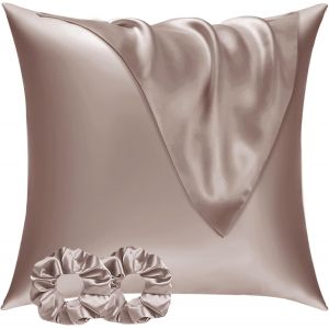 Tianyi-Taie Oreiller Satin 65x65 Lot De 2,Pour Cheveux,Similaire Aux Taie D Oreiller En Soie,Taies D'oreillers 65x65 Certifié Oeko-Tex & 2 Satin Chouchous Marron - Neuf