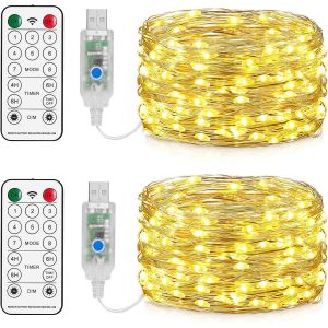 Trahoo-Usb Guirlande Lumineuse 10m, 100 Led En Cuivre, 8 Modes Dimmable Avec T&eacute;l&eacute;commande Et Minuterie, Imperm&eacute;able Lumi&egrave;res D'arbre De No&euml;l Fil De Cuivre D&eacute;coration - Neuf