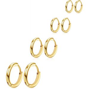 Boucles D'oreilles Cr&eacute;oles En Acier Inoxydable 4 Paires Dor&eacute;es Boucles D'oreilles Hypoallerg&eacute;niques Pour Femme Petites Cr&eacute;oles En Or Pour Femmes Et Hommes 6/8/10/12mm - Neuf