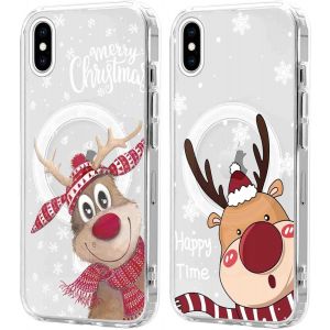 SJZG-2 Pi&egrave;ces No&euml;l Coque Magn&eacute;tique Pour Iphone Xs Max 6,5'', Etui En Motif Dessin Cadeau De No&euml;l Compatible Avec Magsafe, Housse Christmas Silicone Tpu Bumper Cover Pour Iphone Xs Max, Cerf 03 - Neuf