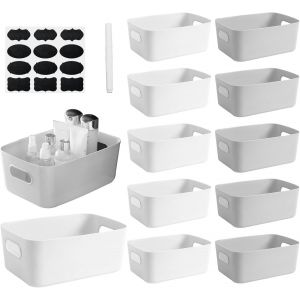 Mevronisshop-12pcs Bo&icirc;te Rangement Plastique 20 X 14 X 6.5 Cm Paniers Et Bo&icirc;tes De Rangement Cuisine Petit Panier Avec Poign&eacute;e Empilable Bac Rangement Placard &Eacute;troit Pour Salle De Bain Bureau &Eacute;tag&egrave;re - Neuf