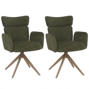 Lot de 2 chaises de salle &agrave; manger HWC-N11, chaise pivotante &agrave; retour automatique, tissu boucl&eacute; 350 g/m&sup2; &Ouml;ko-Texvert, pieds aspect bois - Neuf