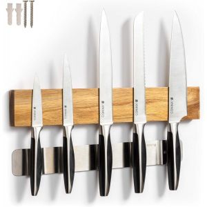 Eryi-Porte Couteaux De Cuisine 40cm | Barre Aimantée Porte Couteaux | Barre Magnétique En Acacia Pour Couteau Cuisine | Blocs Couteaux | Aimant Couteau Mural | Barre Cuisine | Support Aimanté - Neuf