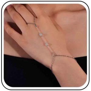 Kal-Bracelet Vintage Perles Transparentes Bracelet Perles Argent&eacute;es Bracelet Perles Esclave Cha&icirc;ne Main Bracelet Boho Cha&icirc;ne Poignet Bracelet Perles Argent&eacute;es Cha&icirc;ne Main Esclave Pour Femmes - Neuf