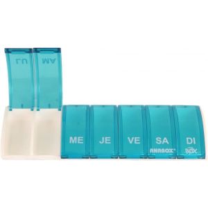 Pilulier Semainier Box7-7 Compartiments Journaliers Ind&eacute;pendants-Organisateur De M&eacute;dicaments Hebdomadaire Compact-Fabriqu&eacute; En Allemagne-Sans Bpa-Coloris Turquoise - Neuf