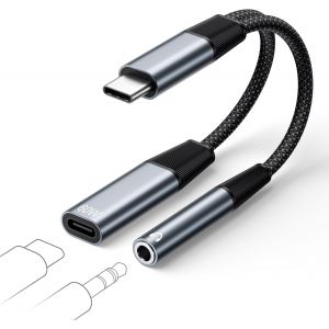 KALANKA-Adaptateur USB C Jack et Chargeur, 2 en 1 Adaptateur USB C vers Jack 3.5mm et PD 60W Charge Rapide Adaptateur Prise jck USBC pour Phone 17 16 15 Pro Max Plus,iPad,Samsung S25/S24,Huawei,Xiaom - Neuf