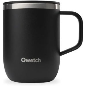 CMWS-- Mug Isotherme Inox Recycl&eacute; avec Anse - Noir 350ml - Tasse Isotherme Caf&eacute; & Th&eacute; - 6h Chaud & 12h Froid - Bouchon Coulissant Anti-&Eacute;claboussures & Compatible Infuseurs - Neuf