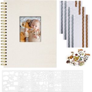 Album Photo Scrapbooking,28,5 x 20,5 cm Album Photo en Lin avec 40 Pages Papier Kraft Blanc Vierge,Kit de Fournitures de Scrapbooking DIY pour Couple B&eacute;b&eacute; Famille Mariage,Beige - Neuf
