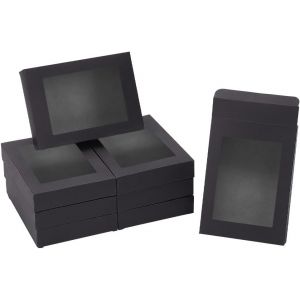 24 Pcs Boîte Cadeau Noire, Boîtes À Bijoux En Papier Pliantes Boîtes Carton Avec Fenêtre 10x7.5 Cm Pour Colliers Anniversaires Mariages Fête Festivals Anniversaires, 14.5x10.5x2.5cm - Neuf