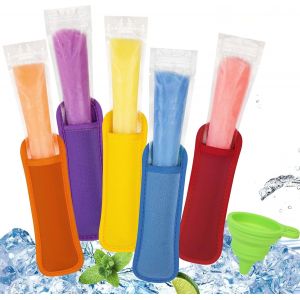 KAL-Sacs Popsicle, 120 Pack Ice Pop Pouch, Sacs De Sucettes Glacées, Diy Popsicle Pochettes Avec Entonnoir Vert (22.5 X 5.5 Cm) (Bleu Violet Rouge Jaune Orange) - Neuf