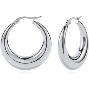 Kal-Grandes Boucles D'oreilles Créoles Épaisses En Acier Inoxydable Pour Femme Argenté/Doré 20/30/40 Mm, Laiton - Neuf