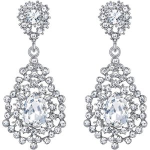 Kal-® Femme Boucle D'oreille Vintage Bijoux Parure Mariage Cérémonie Soirée Fantaisie Cristal Autrichien Strass Rond Double Goutte D'eau - Neuf