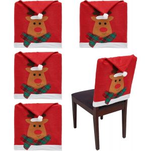 4pcs de Noël à Manger Chaise Housses Couvre la Décoration pour le Banquet de Noël de Vacances de Festival Décor¿Cerf - Neuf